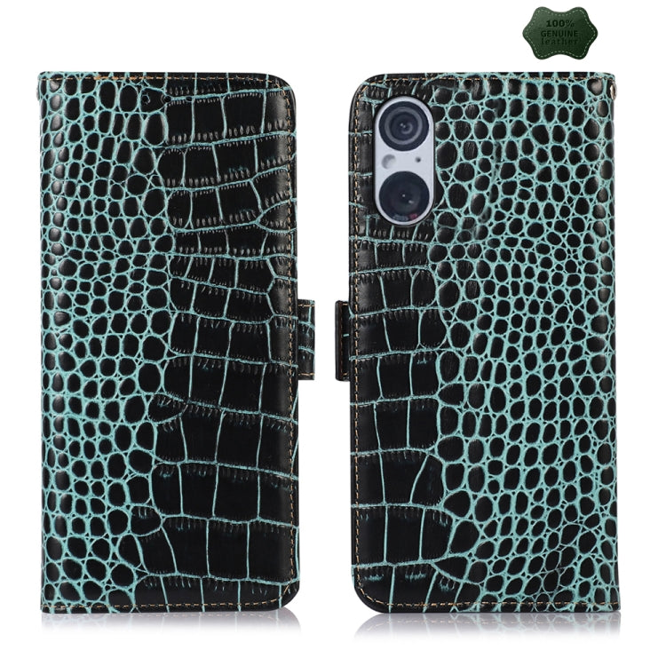 For Sony Xperia 5 V Crocodile Top Layer Cowhide Leather Phone Case(Green) - Sony Cases by PMC TechLife | Online Shopping South Africa | PMC TechLife | Buy Now Pay Later Mobicred