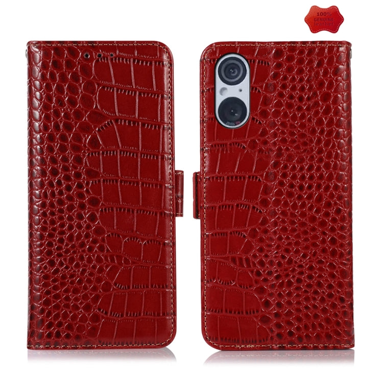 For Sony Xperia 5 V Crocodile Top Layer Cowhide Leather Phone Case(Red) - Sony Cases by PMC TechLife | Online Shopping South Africa | PMC TechLife | Buy Now Pay Later Mobicred