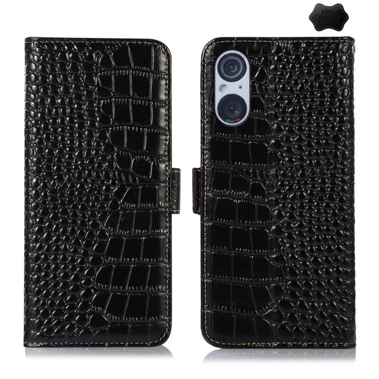 For Sony Xperia 5 V Crocodile Top Layer Cowhide Leather Phone Case(Black) - Sony Cases by PMC TechLife | Online Shopping South Africa | PMC TechLife | Buy Now Pay Later Mobicred