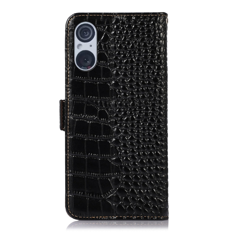 For Sony Xperia 5 V Crocodile Top Layer Cowhide Leather Phone Case(Black) - Sony Cases by PMC TechLife | Online Shopping South Africa | PMC TechLife | Buy Now Pay Later Mobicred