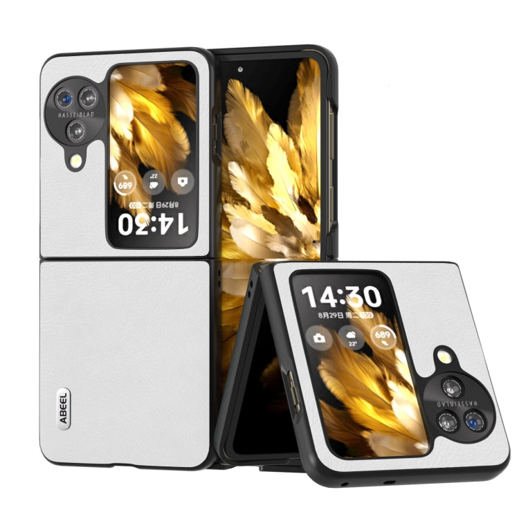 For OPPO Find N3 Flip ABEEL Dual Color Lichi Texture PU Phone Case(White) - Find N3 Flip Cases by PMC TechLife | Online Shopping South Africa | PMC TechLife