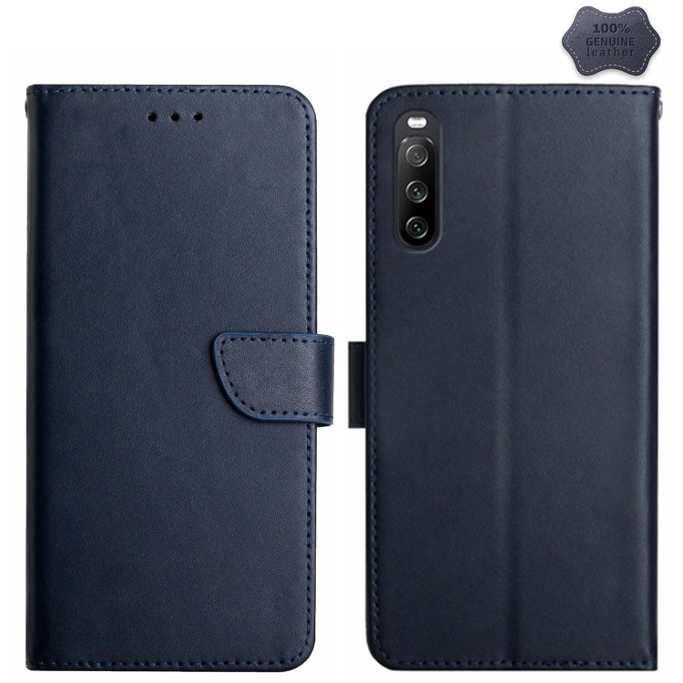 For Sony Xperia 10 VI Genuine Leather Fingerprint-proof Horizontal Flip Phone Case(Blue) - Sony Cases by PMC TechLife | Online Shopping South Africa | PMC TechLife | Buy Now Pay Later Mobicred