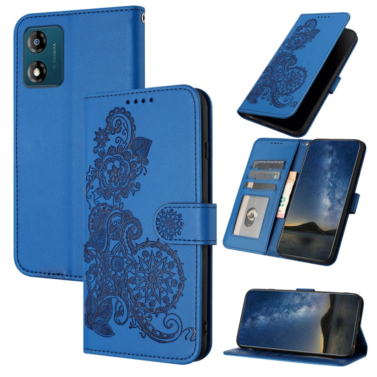 For Motorola Moto E13 Datura Flower Embossed Flip Leather Phone Case(Blue) - Motorola Cases by PMC TechLife | Online Shopping South Africa | PMC TechLife | Buy Now Pay Later Mobicred