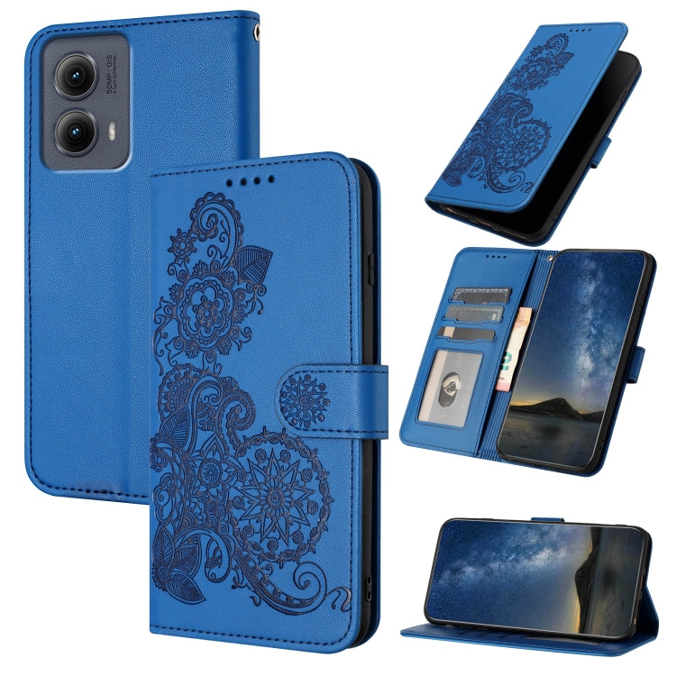 For Motorola Edge 5G 2024 Datura Flower Embossed Flip Leather Phone Case(Blue) - Motorola Cases by PMC Jewellery | Online Shopping South Africa | PMC Jewellery | Buy Now Pay Later Mobicred