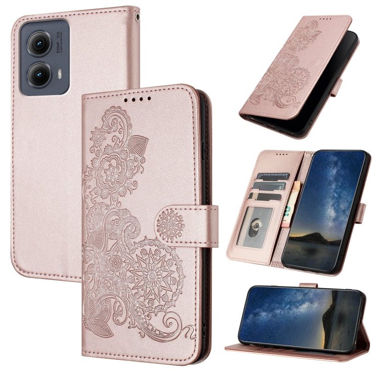 For Motorola Edge 5G 2024 Datura Flower Embossed Flip Leather Phone Case(Rose Gold) - Motorola Cases by PMC Jewellery | Online Shopping South Africa | PMC Jewellery | Buy Now Pay Later Mobicred