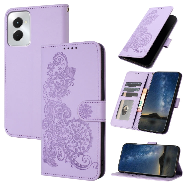 For Motorola Moto G Power 5G 2024 Datura Flower Embossed Flip Leather Phone Case(Purple) - Motorola Cases by PMC Jewellery | Online Shopping South Africa | PMC Jewellery | Buy Now Pay Later Mobicred