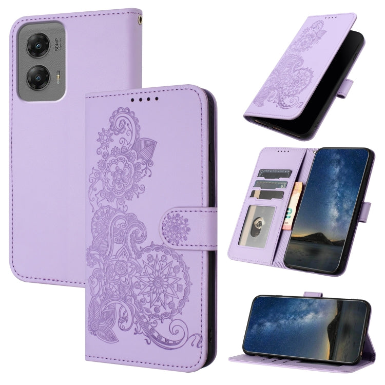 For Motorola Moto G Stylus 5G 2024 Datura Flower Embossed Flip Leather Phone Case(Purple) - Motorola Cases by PMC Jewellery | Online Shopping South Africa | PMC Jewellery | Buy Now Pay Later Mobicred