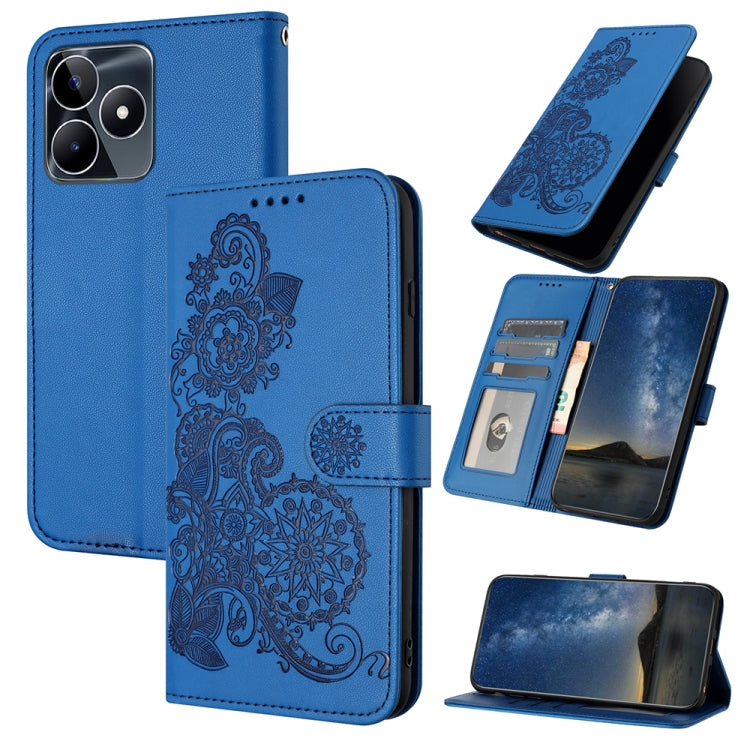 For Realme C53 Datura Flower Embossed Flip Leather Phone Case(Blue) - Realme Cases by PMC TechLife | Online Shopping South Africa | PMC TechLife | Buy Now Pay Later Mobicred