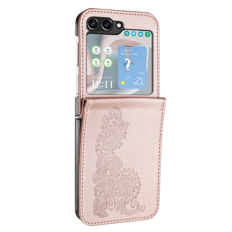 For Samsung Galaxy Z Flip5 5G Datura Flower Embossed Flip Leather Phone Case(Rose Gold) - Galaxy Z Flip5 Cases by PMC TechLife | Online Shopping South Africa | PMC TechLife