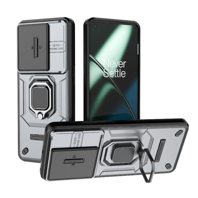 For OnePlus 11 5G Sliding Camshield TPU + PC Shockproof Phone Case with Holder(Grey) - free shipping - PMC TechLife - Order now!