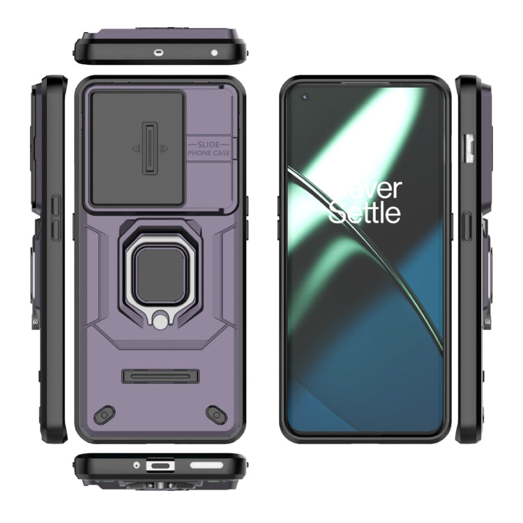 For OnePlus 11 5G Sliding Camshield TPU + PC Shockproof Phone Case with Holder(Purple) - OnePlus Cases by PMC TechLife | Online Shopping South Africa | PMC TechLife