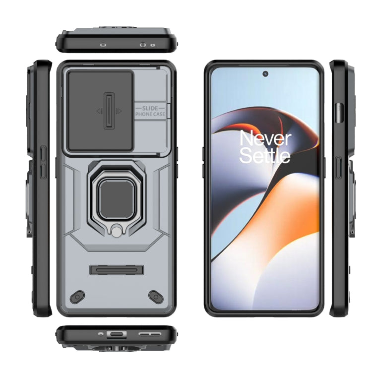 For OnePlus 11R 5G Sliding Camshield TPU + PC Shockproof Phone Case with Holder(Grey) - OnePlus Cases by PMC TechLife | Online Shopping South Africa | PMC TechLife | Buy Now Pay Later Mobicred
