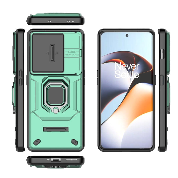 For OnePlus 11R 5G Sliding Camshield TPU + PC Shockproof Phone Case with Holder(Green) - OnePlus Cases by PMC TechLife | Online Shopping South Africa | PMC TechLife | Buy Now Pay Later Mobicred