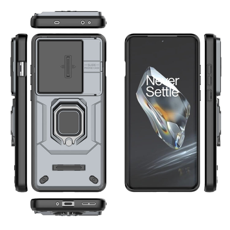 For OnePlus 12 5G Sliding Camshield TPU + PC Shockproof Phone Case with Holder(Grey) - OnePlus Cases by PMC TechLife | Online Shopping South Africa | PMC TechLife