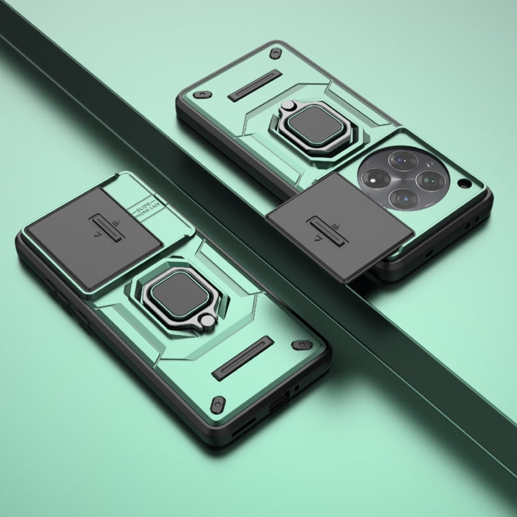 For OnePlus 12 5G Sliding Camshield TPU + PC Shockproof Phone Case with Holder(Green) - OnePlus Cases by PMC TechLife | Online Shopping South Africa | PMC TechLife