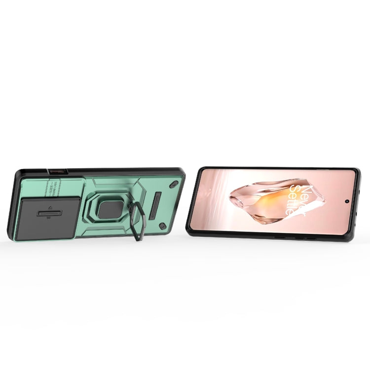 For OnePlus ACE 3 5G Sliding Camshield TPU + PC Shockproof Phone Case with Holder(Green) - OnePlus Cases by PMC TechLife | Online Shopping South Africa | PMC TechLife | Buy Now Pay Later Mobicred