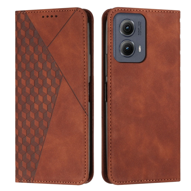 For Motorola Edge 2024 Diamond Splicing Skin Feel Magnetic Leather Phone Case(Brown) - Motorola Cases by PMC Jewellery | Online Shopping South Africa | PMC Jewellery | Buy Now Pay Later Mobicred