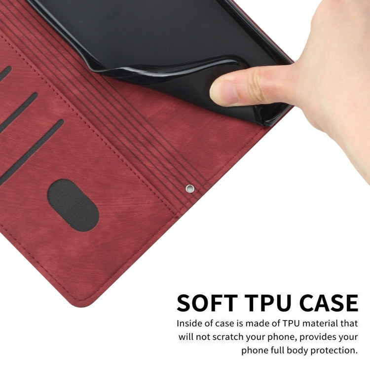 For Motorola Moto G Play 2024 Skin Feel Stripe Pattern Leather Phone Case with Lanyard(Red) - Motorola Cases by PMC Jewellery | Online Shopping South Africa | PMC Jewellery | Buy Now Pay Later Mobicred