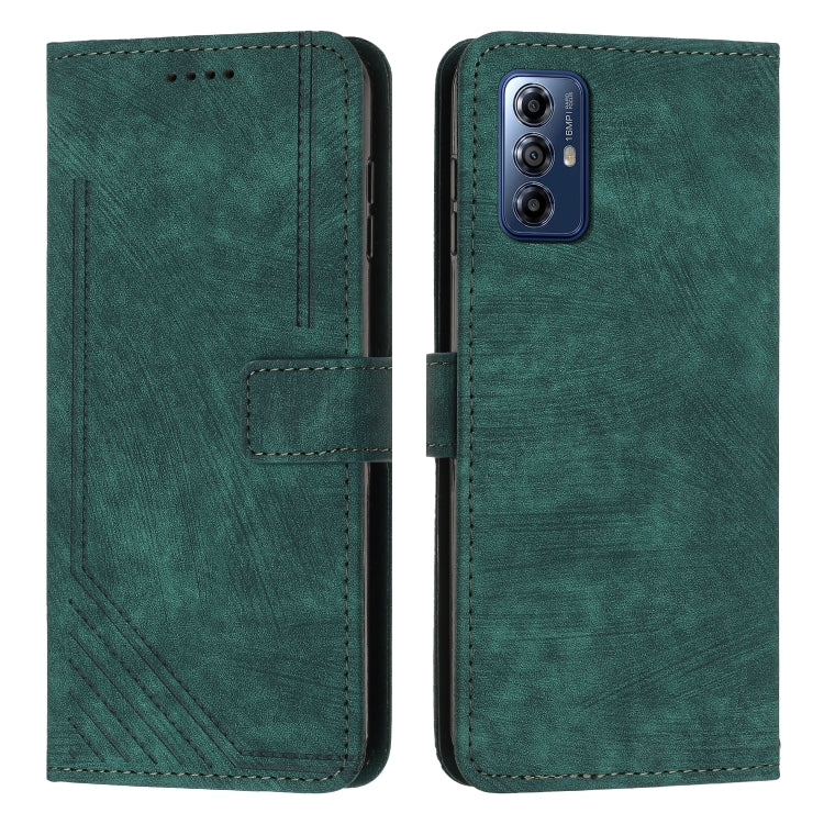 For Motorola Moto G Play 2024 Skin Feel Stripe Pattern Leather Phone Case with Lanyard(Green) - Motorola Cases by PMC Jewellery | Online Shopping South Africa | PMC Jewellery | Buy Now Pay Later Mobicred