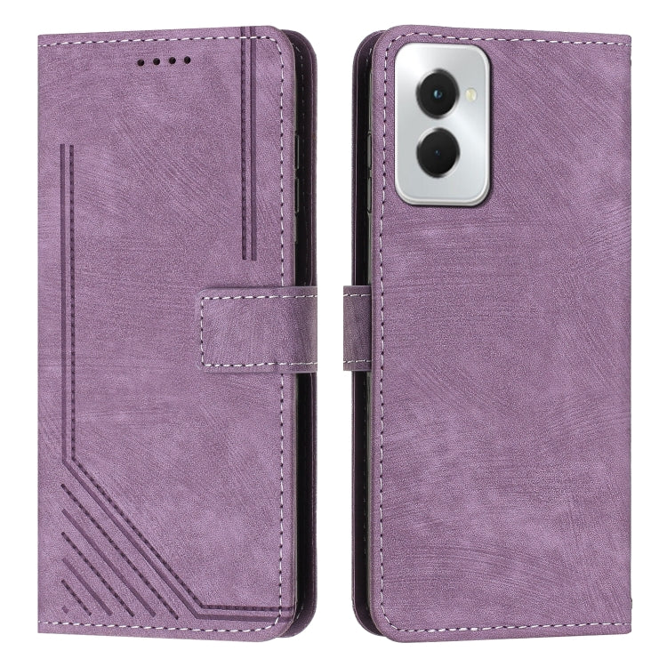 For Motorola Moto G Power 5G 2024 Skin Feel Stripe Pattern Leather Phone Case with Lanyard(Purple) - Motorola Cases by PMC Jewellery | Online Shopping South Africa | PMC Jewellery | Buy Now Pay Later Mobicred