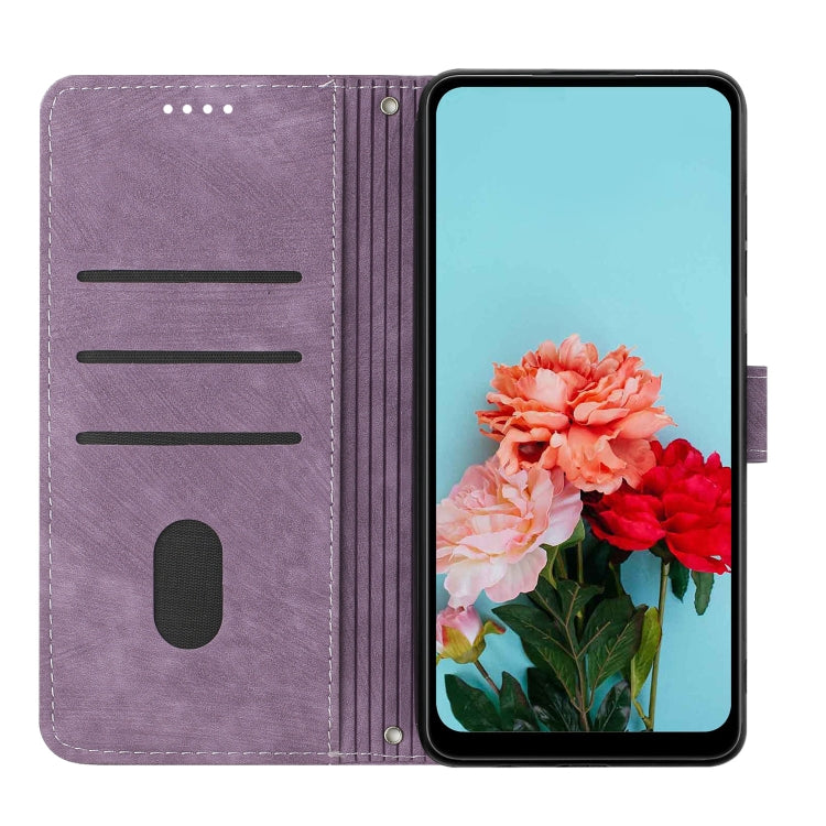 For Motorola Moto G Power 5G 2024 Skin Feel Stripe Pattern Leather Phone Case with Lanyard(Purple) - Motorola Cases by PMC Jewellery | Online Shopping South Africa | PMC Jewellery | Buy Now Pay Later Mobicred