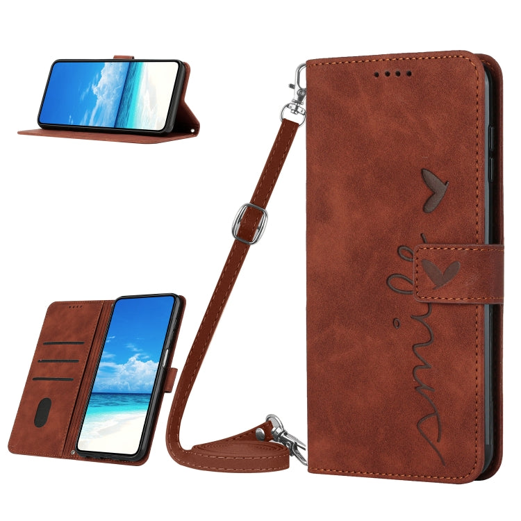 For Realme 11 4G Global Skin Feel Heart Pattern Leather Phone Case with Lanyard(Brown) - Realme Cases by PMC TechLife | Online Shopping South Africa | PMC TechLife | Buy Now Pay Later Mobicred