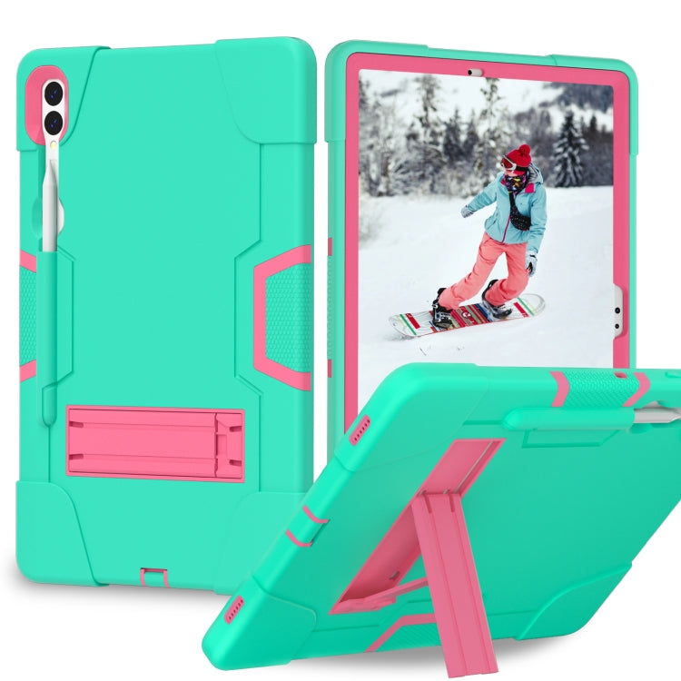 For Samsung Galaxy Tab S9+ Contrast Color Silicone PC Tablet Case with Holder(Mint Green + Rose Red) - free shipping - PMC Jewellery - Order now!