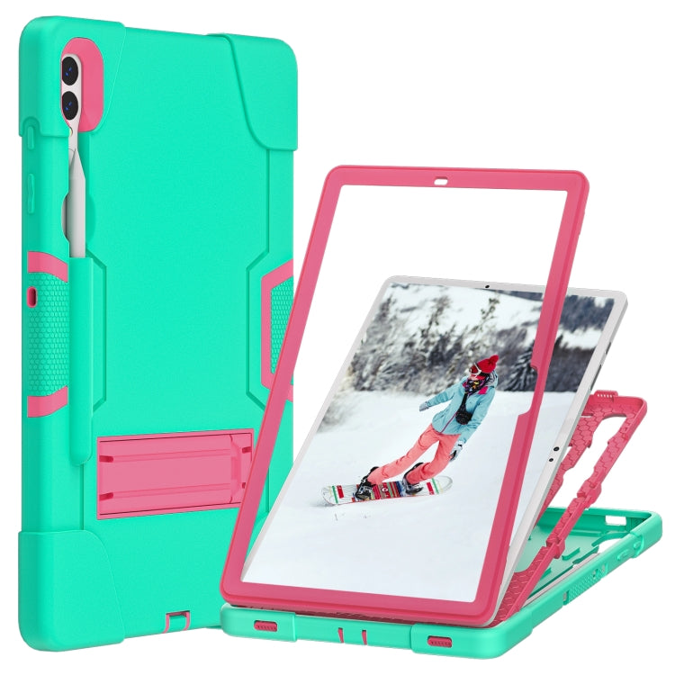 For Samsung Galaxy Tab S9+ Contrast Color Silicone PC Tablet Case with Holder(Mint Green + Rose Red) - free shipping - PMC Jewellery - Order now!