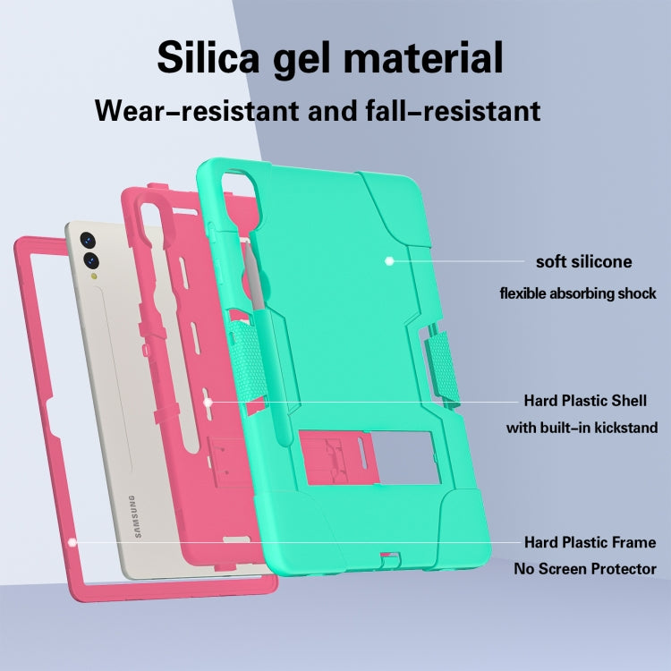 For Samsung Galaxy Tab S9+ Contrast Color Silicone PC Tablet Case with Holder(Mint Green + Rose Red) - free shipping - PMC Jewellery - Order now!