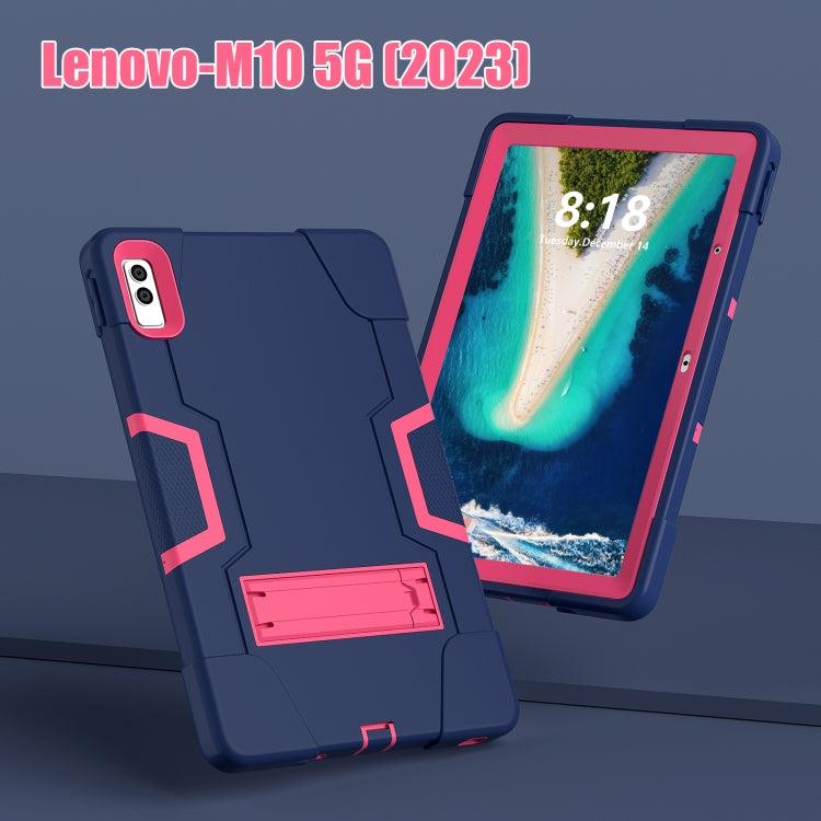For Lenovo Tab M10 5G 10.6 inch Contrast Color Silicone PC Tablete Case with Holder(Navy Blue + Rose Red) - Lenovo by PMC TechLife | Online Shopping South Africa | PMC TechLife | Buy Now Pay Later Mobicred