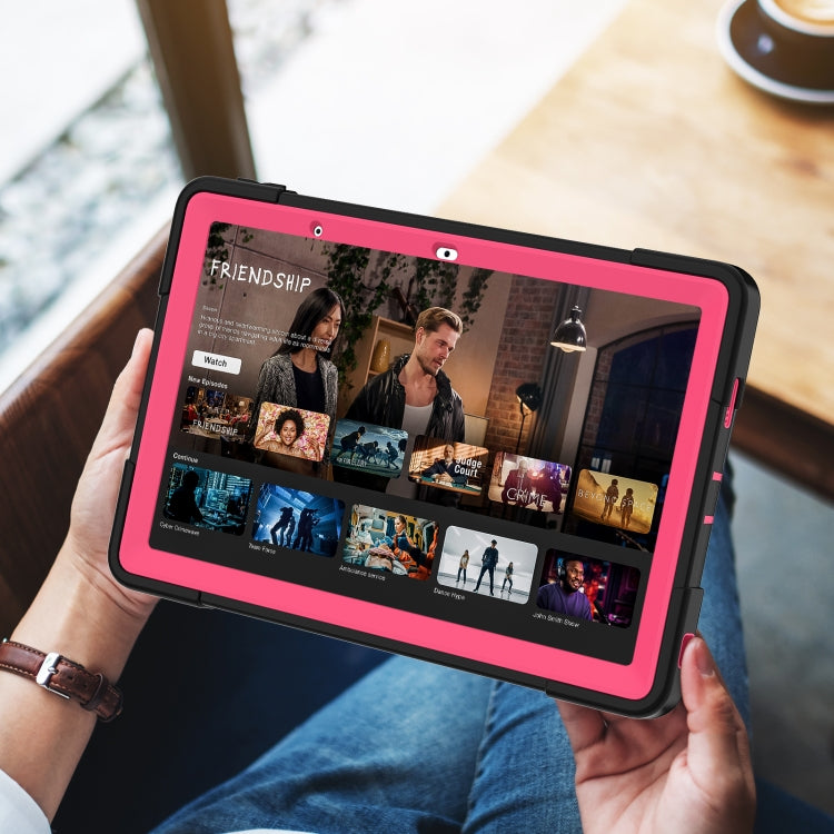 For Lenovo Tab M10 5G 10.6 inch Contrast Color Silicone PC Tablete Case with Holder(Black + Rose Red) - Lenovo by PMC TechLife | Online Shopping South Africa | PMC TechLife | Buy Now Pay Later Mobicred