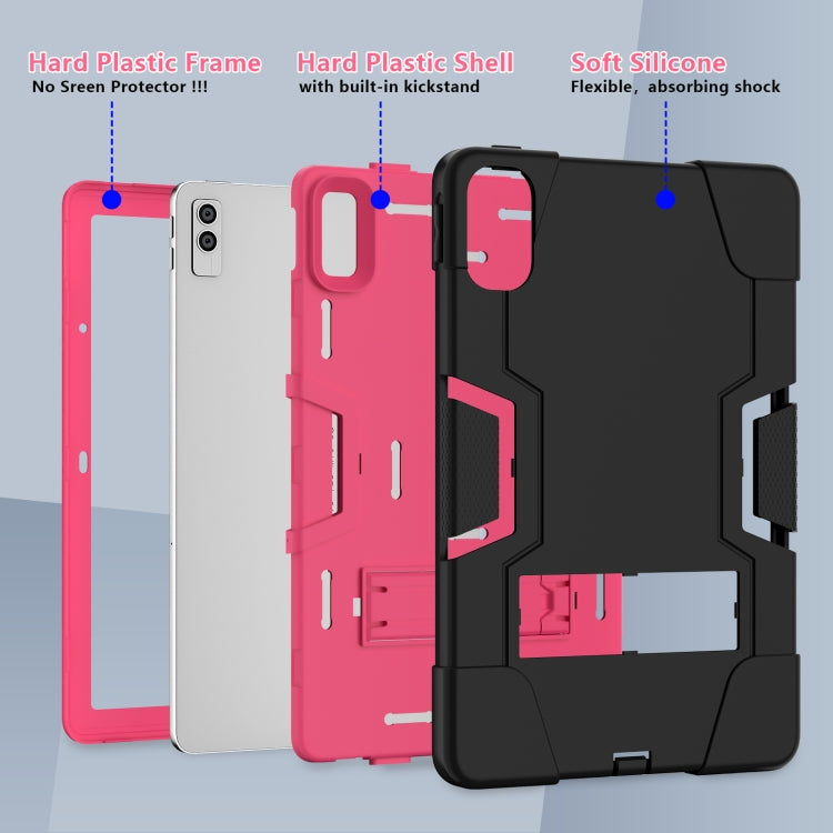 For Lenovo Tab M10 5G 10.6 inch Contrast Color Silicone PC Tablete Case with Holder(Black + Rose Red) - Lenovo by PMC TechLife | Online Shopping South Africa | PMC TechLife | Buy Now Pay Later Mobicred