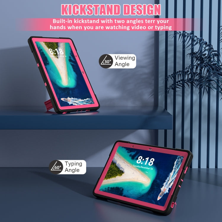 For Lenovo Tab M10 5G 10.6 inch Contrast Color Silicone PC Tablete Case with Holder(Black + Rose Red) - Lenovo by PMC TechLife | Online Shopping South Africa | PMC TechLife | Buy Now Pay Later Mobicred