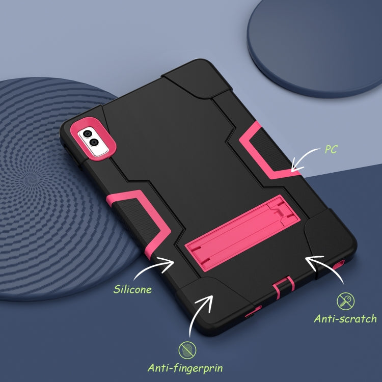 For Lenovo Tab M10 5G 10.6 inch Contrast Color Silicone PC Tablete Case with Holder(Black + Rose Red) - Lenovo by PMC TechLife | Online Shopping South Africa | PMC TechLife | Buy Now Pay Later Mobicred