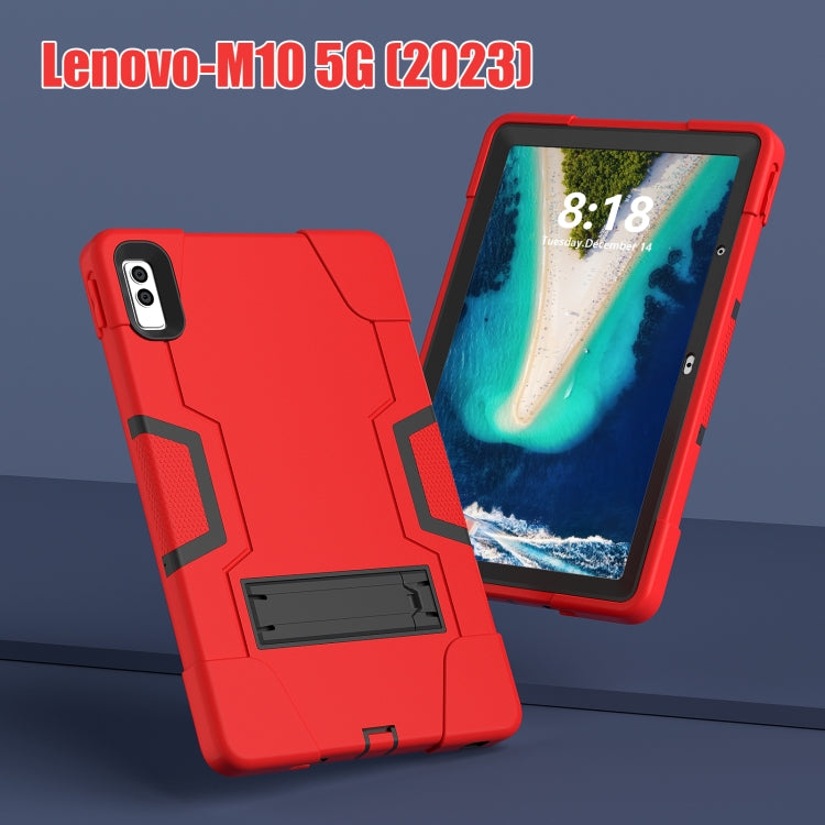 For Lenovo Tab M10 5G 10.6 inch Contrast Color Silicone PC Tablete Case with Holder(Red Black) - Lenovo by PMC TechLife | Online Shopping South Africa | PMC TechLife | Buy Now Pay Later Mobicred
