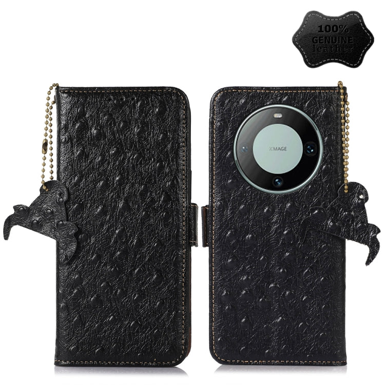 For Huawei Mate 60 Pro Ostrich Pattern Genuine Leather RFID Phone Case(Black) - Huawei Cases by PMC TechLife | Online Shopping South Africa | PMC TechLife | Buy Now Pay Later Mobicred