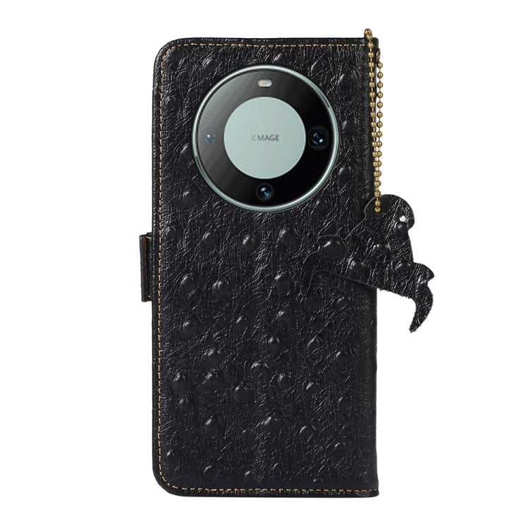For Huawei Mate 60 Pro Ostrich Pattern Genuine Leather RFID Phone Case(Black) - Huawei Cases by PMC TechLife | Online Shopping South Africa | PMC TechLife | Buy Now Pay Later Mobicred