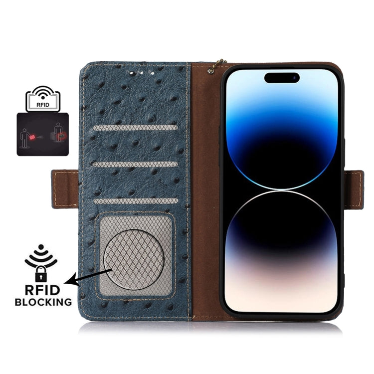 For Huawei Mate 60 Pro Ostrich Pattern Genuine Leather RFID Phone Case(Blue) - Huawei Cases by PMC TechLife | Online Shopping South Africa | PMC TechLife | Buy Now Pay Later Mobicred