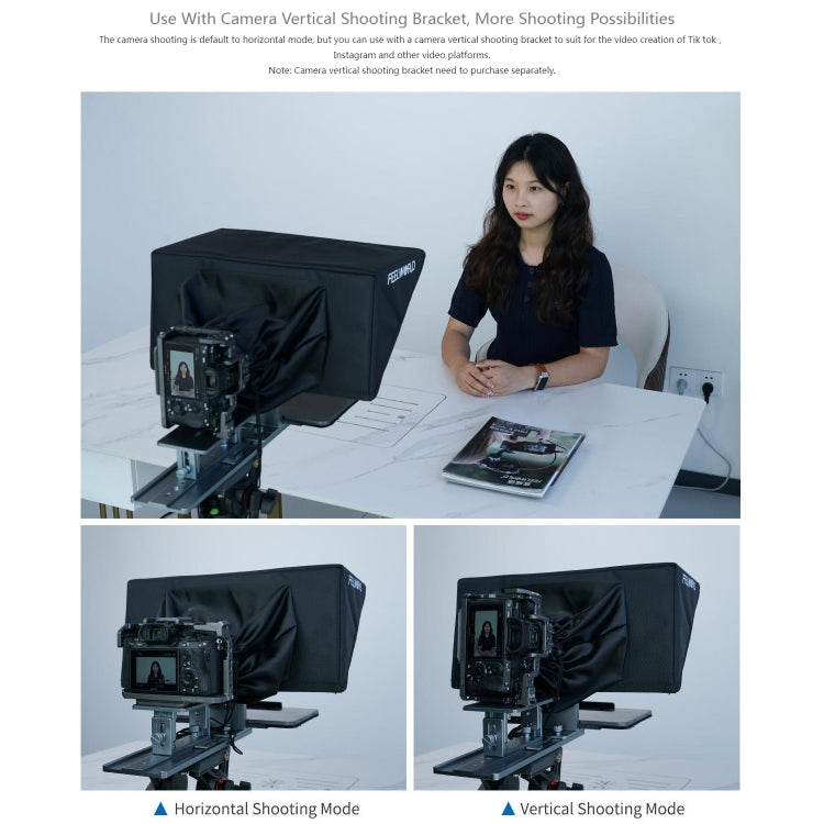 FEELWORLD TP16 16 inch Tablet Horizontal Vertical Prompting Folding Teleprompter, Bluetooth Remote Control(Black) - free shipping - PMC TechLife - Order now!