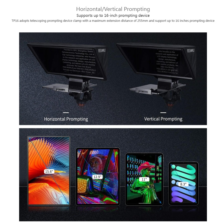 FEELWORLD TP16 16 inch Tablet Horizontal Vertical Prompting Folding Teleprompter, Bluetooth Remote Control(Black) - free shipping - PMC TechLife - Order now!