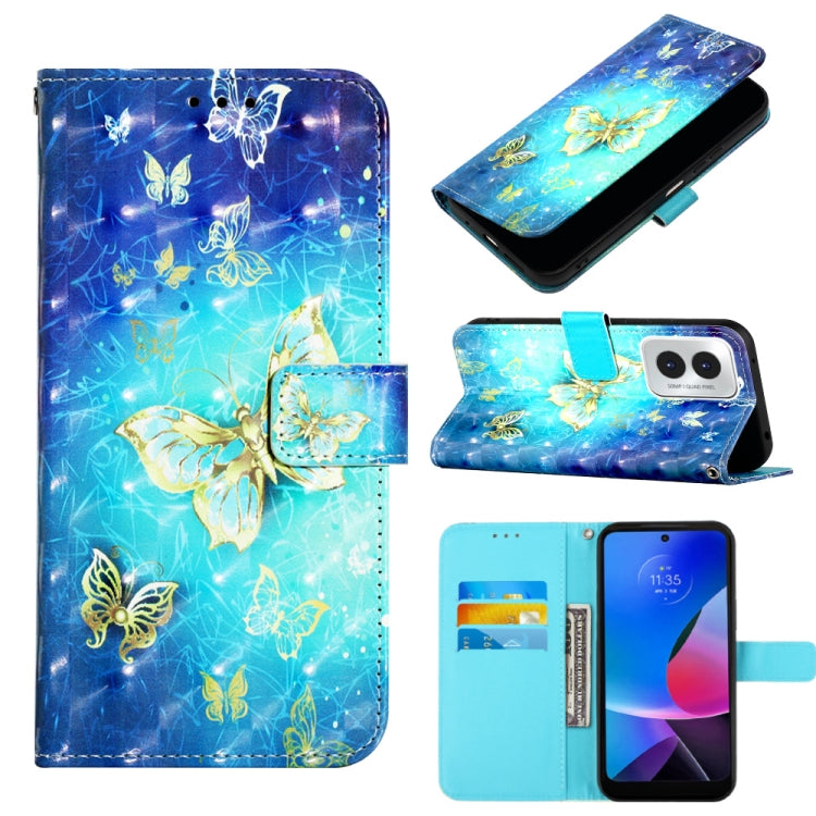 For Motorola Moto G Play 4G 2024 3D Painting Horizontal Flip Leather Phone Case(Golden Butterfly) - Motorola Cases by PMC Jewellery | Online Shopping South Africa | PMC Jewellery | Buy Now Pay Later Mobicred
