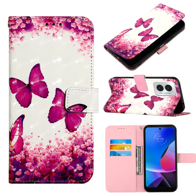 For Motorola Moto G Play 4G 2024 3D Painting Horizontal Flip Leather Phone Case(Rose Butterfly) - Motorola Cases by PMC Jewellery | Online Shopping South Africa | PMC Jewellery | Buy Now Pay Later Mobicred