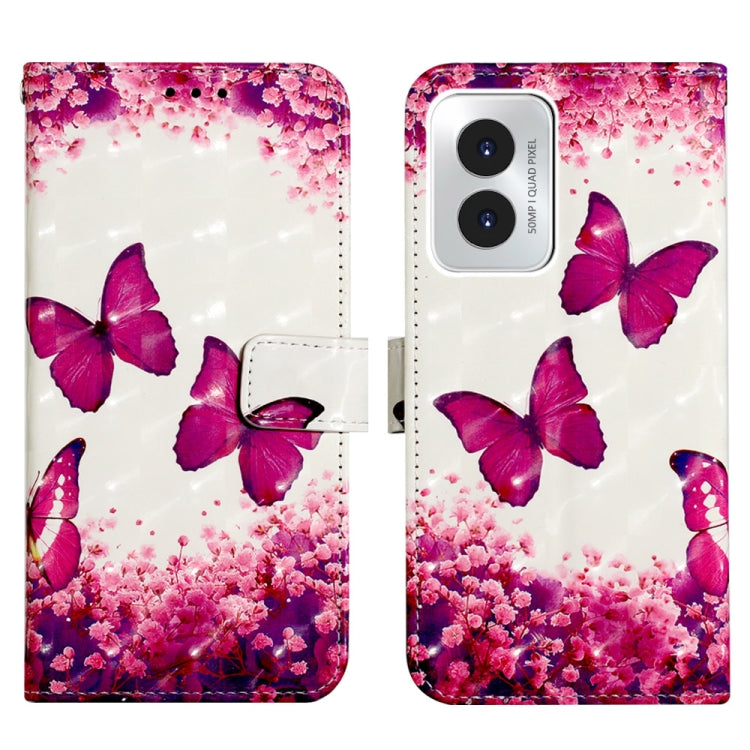 For Motorola Moto G Play 4G 2024 3D Painting Horizontal Flip Leather Phone Case(Rose Butterfly) - Motorola Cases by PMC Jewellery | Online Shopping South Africa | PMC Jewellery | Buy Now Pay Later Mobicred