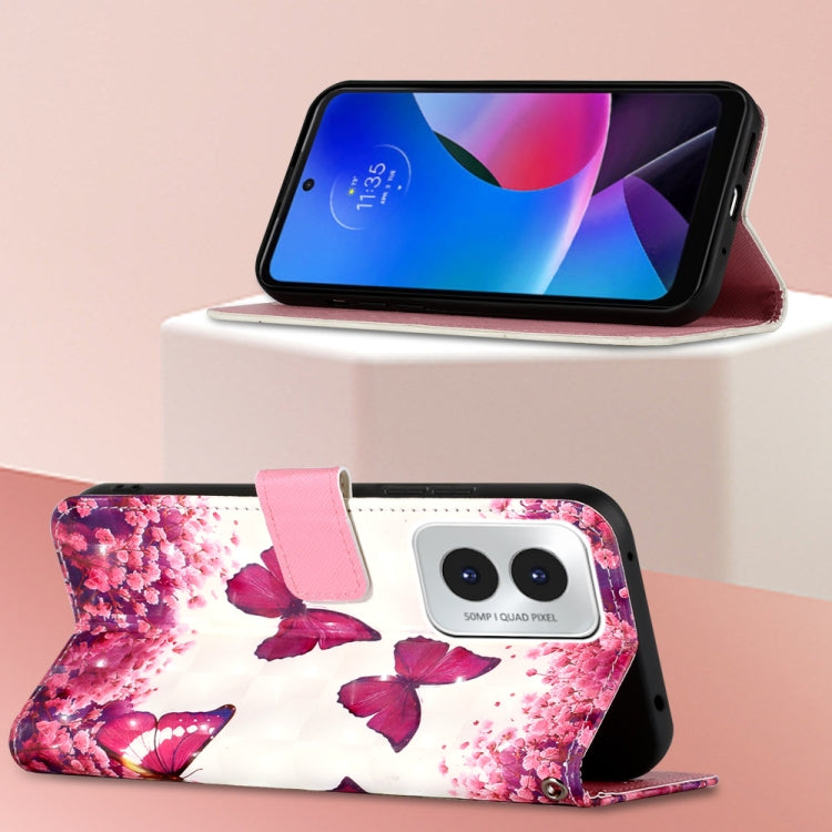 For Motorola Moto G Play 4G 2024 3D Painting Horizontal Flip Leather Phone Case(Rose Butterfly) - Motorola Cases by PMC Jewellery | Online Shopping South Africa | PMC Jewellery | Buy Now Pay Later Mobicred