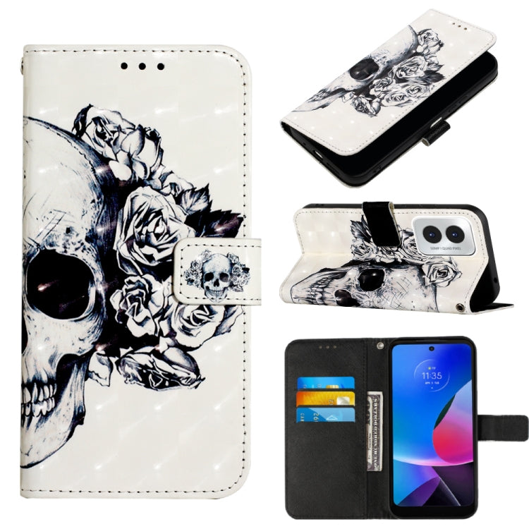 For Motorola Moto G Play 4G 2024 3D Painting Horizontal Flip Leather Phone Case(Skull) - Motorola Cases by PMC Jewellery | Online Shopping South Africa | PMC Jewellery | Buy Now Pay Later Mobicred