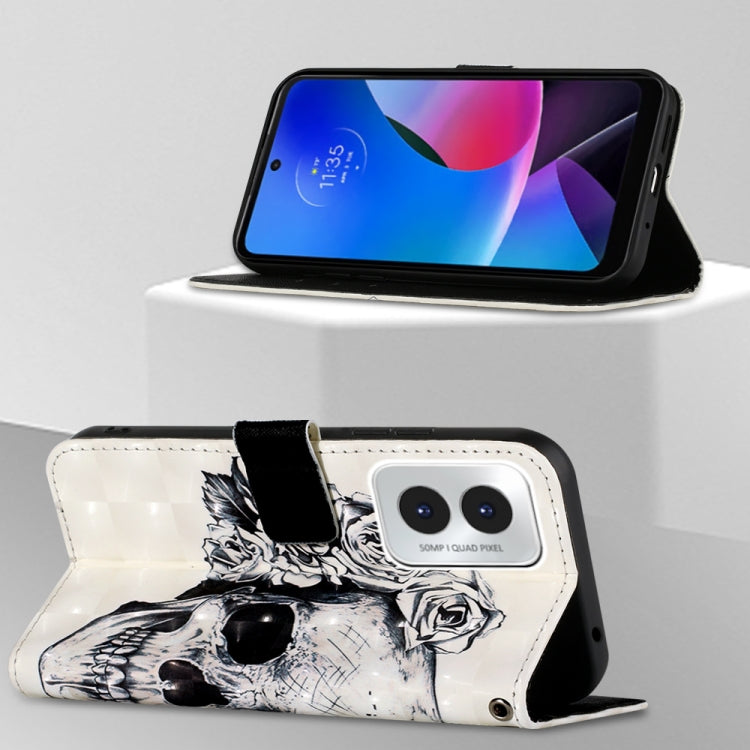 For Motorola Moto G Play 4G 2024 3D Painting Horizontal Flip Leather Phone Case(Skull) - Motorola Cases by PMC Jewellery | Online Shopping South Africa | PMC Jewellery | Buy Now Pay Later Mobicred