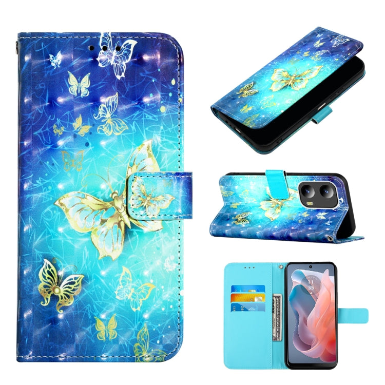 For Motorola Moto G Play 5G 2024 3D Painting Horizontal Flip Leather Phone Case(Golden Butterfly) - Motorola Cases by PMC Jewellery | Online Shopping South Africa | PMC Jewellery | Buy Now Pay Later Mobicred