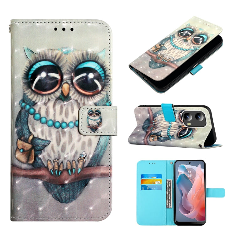 For Motorola Moto G Play 5G 2024 3D Painting Horizontal Flip Leather Phone Case(Grey Owl) - Motorola Cases by PMC Jewellery | Online Shopping South Africa | PMC Jewellery | Buy Now Pay Later Mobicred