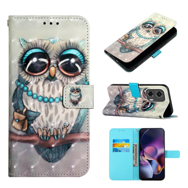 For Motorola Moto G Stylus 5G 2024 3D Painting Horizontal Flip Leather Phone Case(Grey Owl) - Motorola Cases by PMC Jewellery | Online Shopping South Africa | PMC Jewellery | Buy Now Pay Later Mobicred