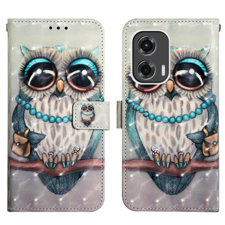 For Motorola Moto G Stylus 5G 2024 3D Painting Horizontal Flip Leather Phone Case(Grey Owl) - Motorola Cases by PMC Jewellery | Online Shopping South Africa | PMC Jewellery | Buy Now Pay Later Mobicred